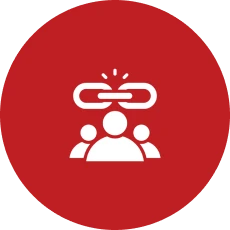 Teamwork and connection symbol in red circle