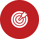 White bullseye target icon on red circle